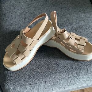 Sorel Beige Woven Platform Sandals